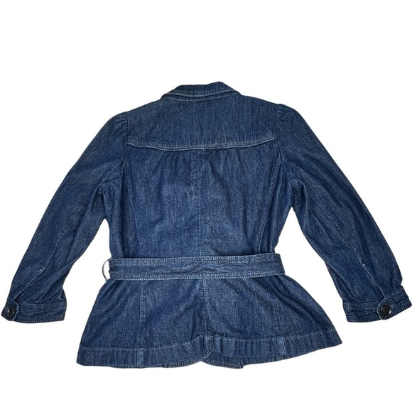 ANN TAYLOR LOFT Dark Denim Jacket Button-up 3/4 Sleeves with Belt Tie Women's SP - Picture 8 of 16